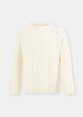 White Cable Knit Wool Jumper