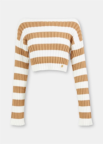 Cropped Off Shoulder Striped Sweater
