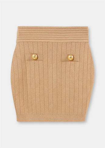 Beige Button Mini Skirt