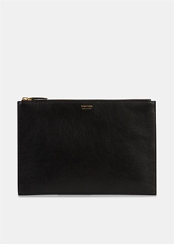 Black Flat Leather Pouch