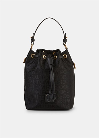 Small Leather Trimmed Jacquard Bucket Bag
