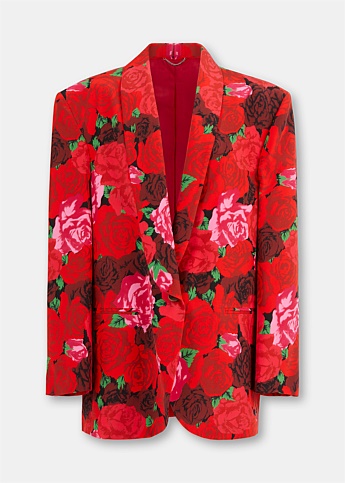 Floral Tuxedo Style Silk Blazer