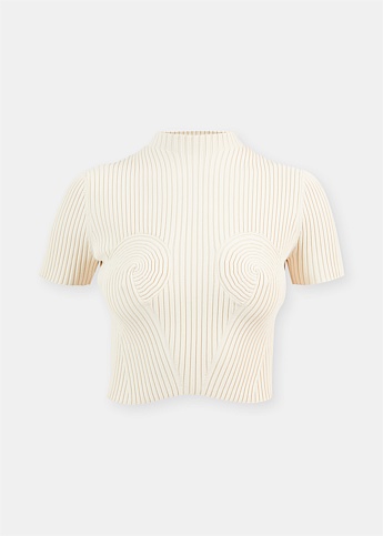 Cream Spiral Rib T-Shirt