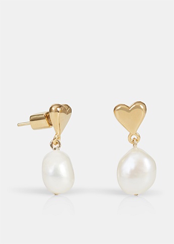Gold Mini Camille Pearl Drop Earrings