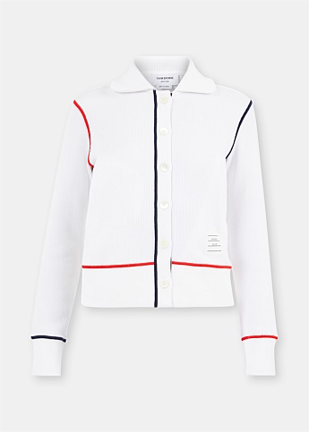 White Ribbed Round Collar Jacket