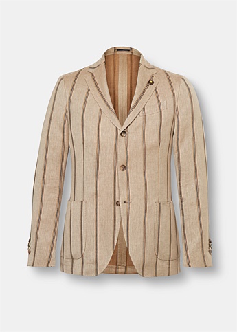Striped Linen Blend Single Breasted Jacket