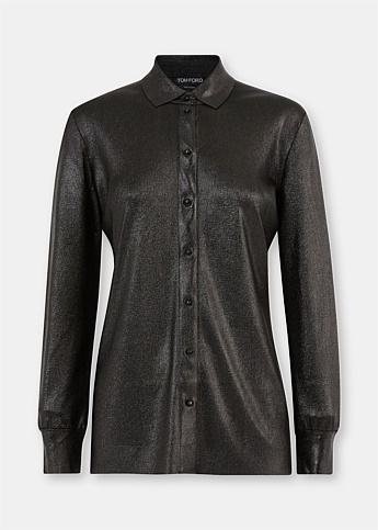 Black Glossy Button Up Shirt