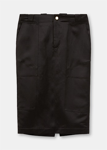 Black Lustrous Midi Skirt