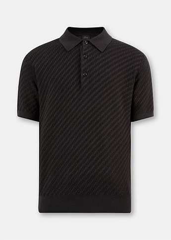 Black Knitted Polo Top