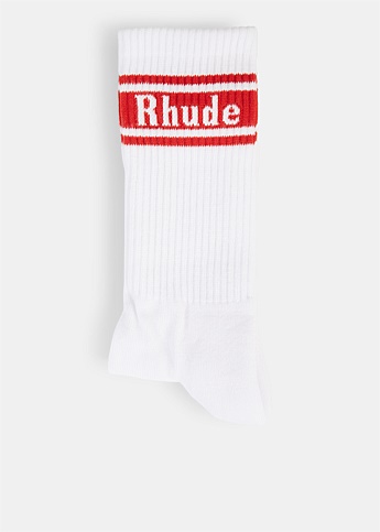 Red Ribbed Logo Socks