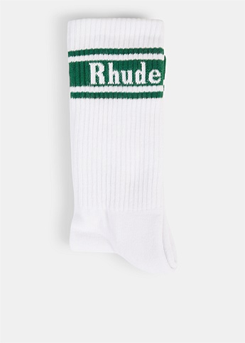 Green Ribbed Logo Socks