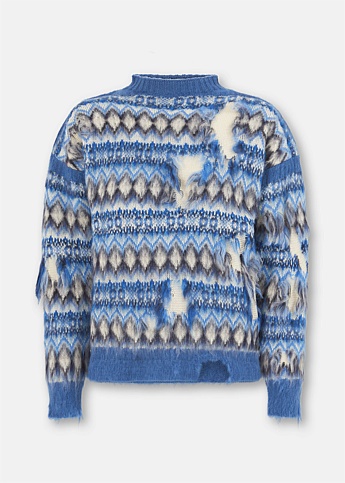 Blue Jacquard Print Sweater