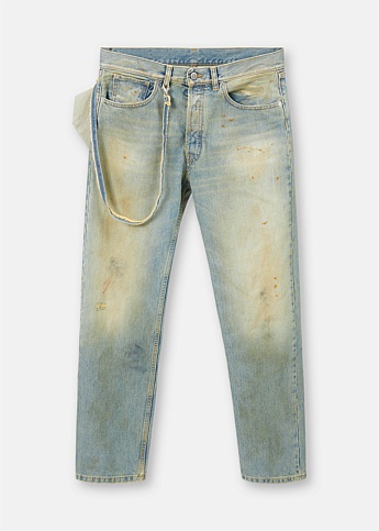 Blue Worn Effect Denim Jeans