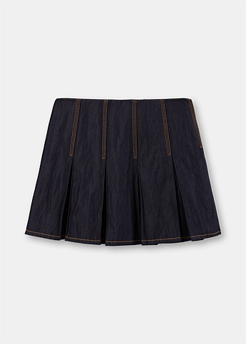 Indigo Metal Pleated Mini Skirt