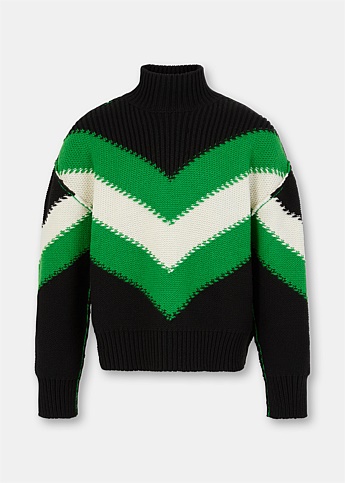 Black Intarsia Pattern Turtleneck Sweater