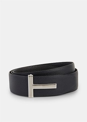 Navy T Buckle Leather Belt