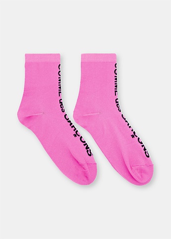 Neon Pink Ribbed Logo Socks