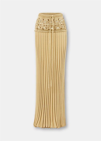 Gold Crochet Pleated Knit Skirt 
