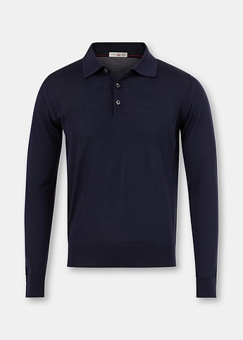 Navy Pure Wool Polo Top