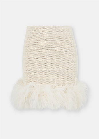 Cream Feather Crochet Mini Skirt