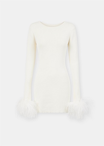 Cream Knitted Feather Trim Dress