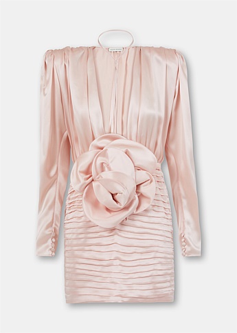 Pink Long sleeve Flower Mini Dress