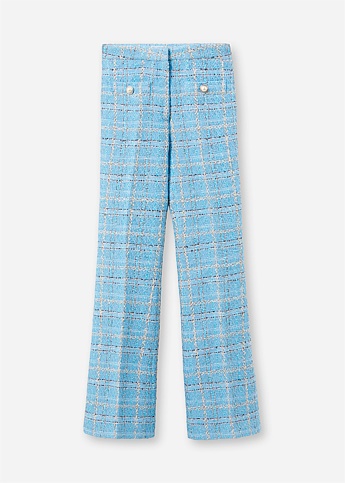 Blue Check Flare Trousers