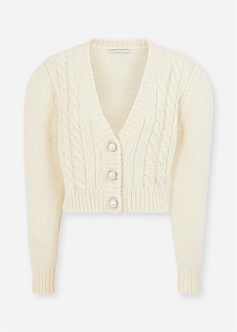 White Pearl Cable Knit Cardigan