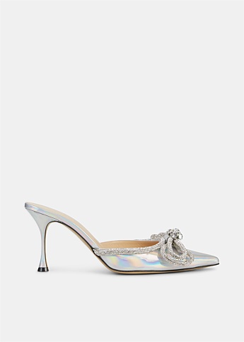 Iridescent Silver Double Bow Mules