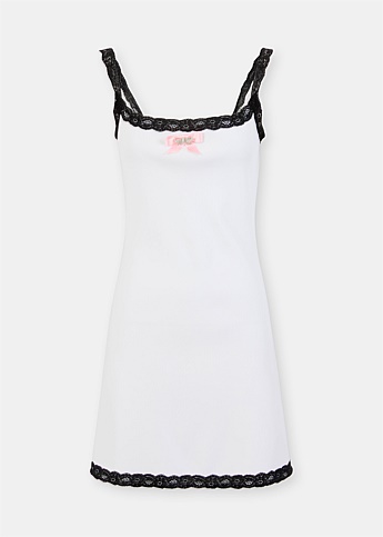 White Lace Trim Mini Dress
