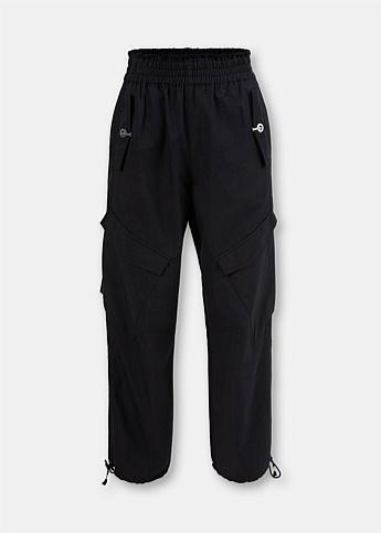 Black Cargo Frayed Rope Trousers