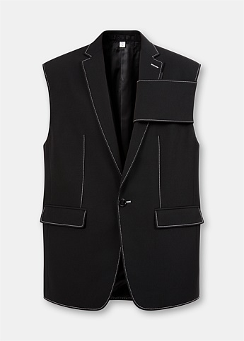 Black Contrast Stitching Sleeveless Vest