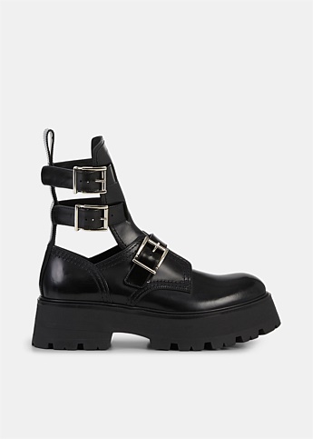 Rave Black Leather Buckle Boot