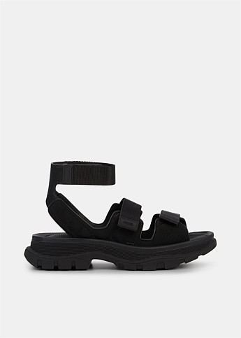 Black Quilted Tread Platform Sandals 