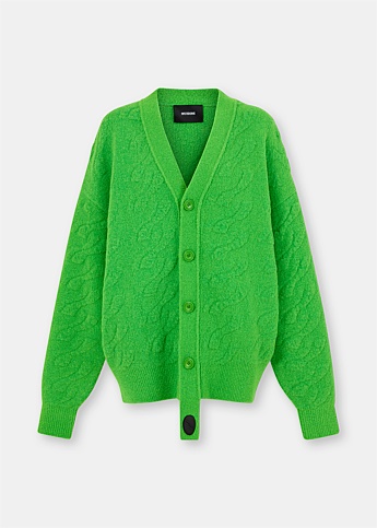 Green Logo Cable Felted Cardigan