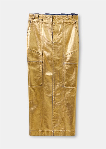 Gold Coated Denim Cargo Skirt