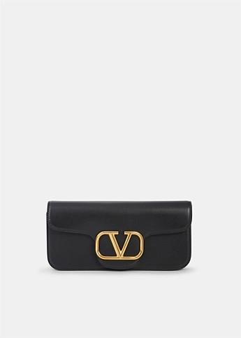 Black V Logo Leather Crossbody Bag