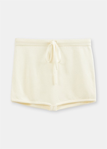 Off White Ribbed Knit Shorts