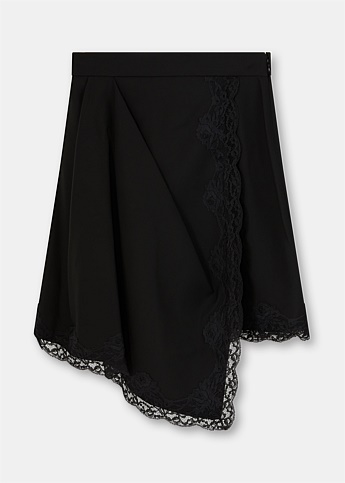 Black Wool Drape Mini Skirt