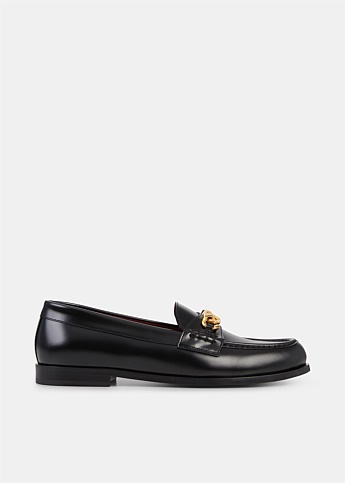 Black Logo Chain Leather Loafer