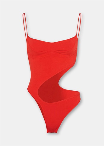 Red Cut Out Bodysuit