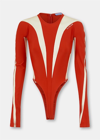 Red Illusion Long Sleeve Bodysuit
