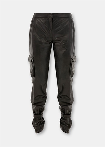 Black Lambskin Leather Cargo Pants