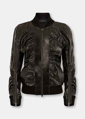 Shiny Textured Leather Ruched Jacket