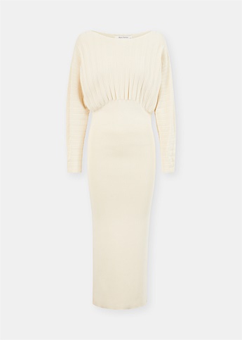 Ivory Accordian Knit Long Sleeve Gown