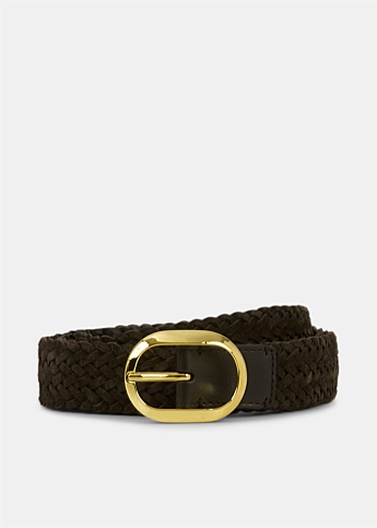 Chocolate Woven Suede Oval Buckle Belt