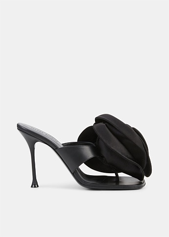 Black 3D Flower Leather Heels