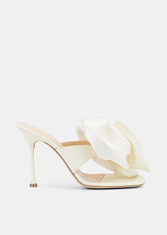 Cream 3D Flower Leather Heels