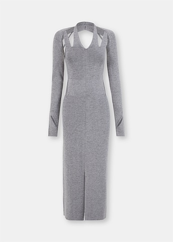 Grey Plaited Merino Rib Dress