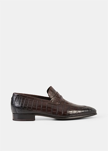 Brown Crocodile Leather Loafers